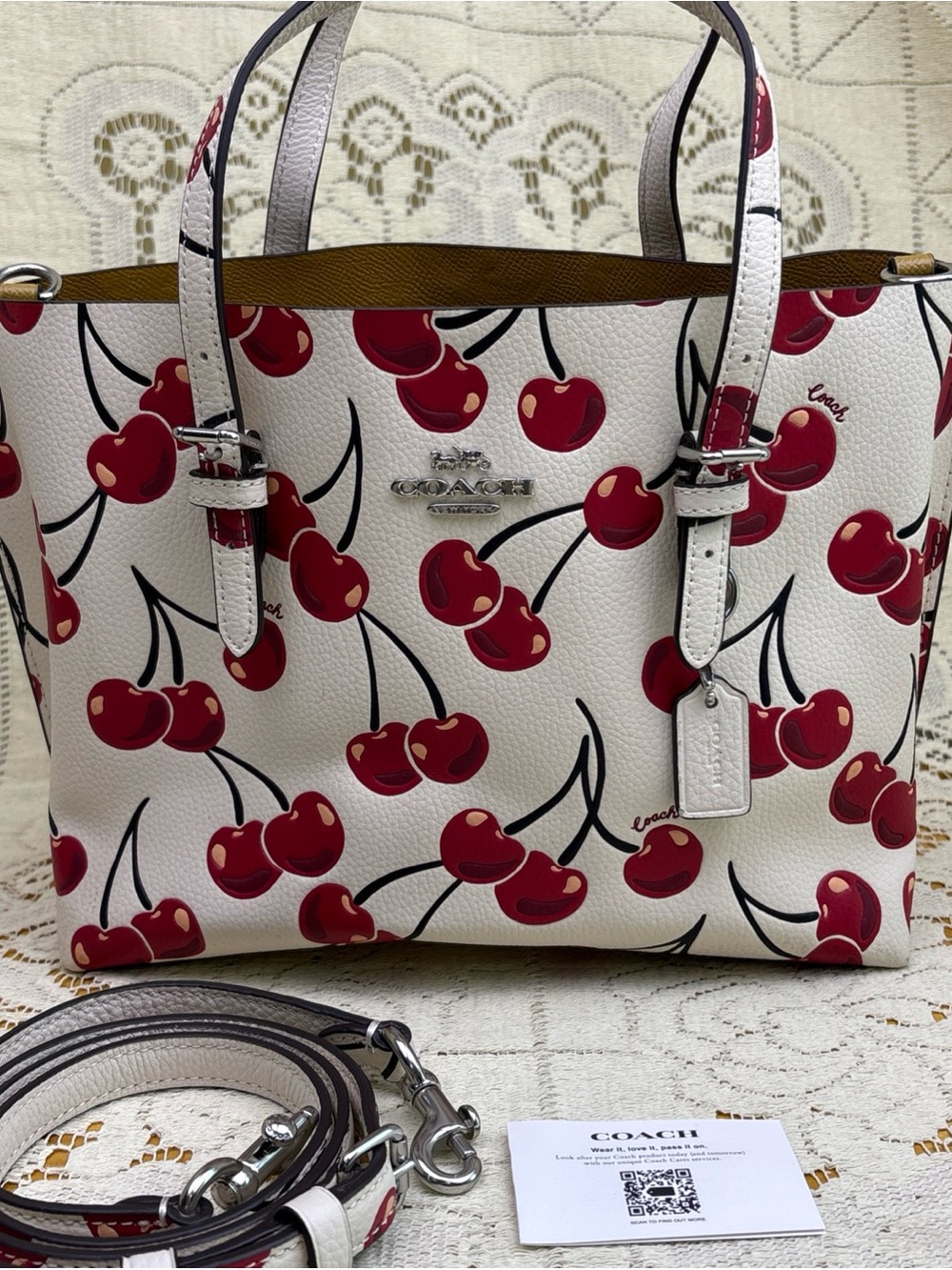 Coach Mollie Tote Bag 25 Crossbody With Cherry Print In Leather CY695